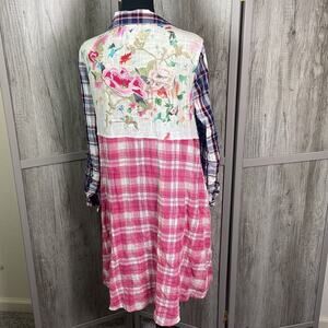 Philosophy embroidered mixed material long sleeve shirt dress women's S